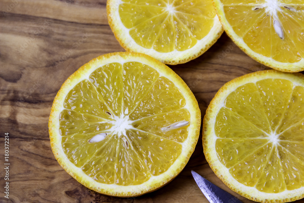 Juicy orange in a cut.