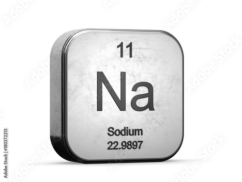 Sodium element from the periodic table. Metallic icon 3D rendered on white background photo