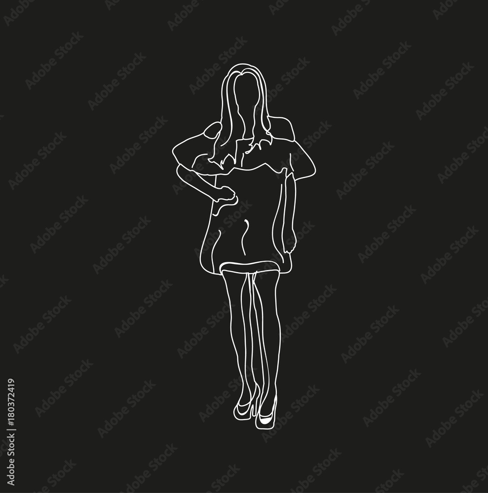 Fototapeta premium sketch of a girl with long hair, on a black background