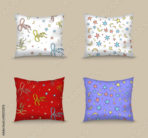 Set pillows decorated seamless pattern consist of stars and bows