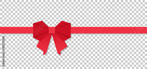 Red ribbon bow in origami style, vector illustration