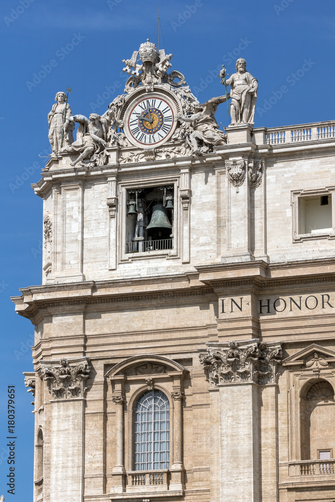 Architectural detail of St. Peter's Basilica at  Saint Peter's Square, Vatican, Rome, Italy