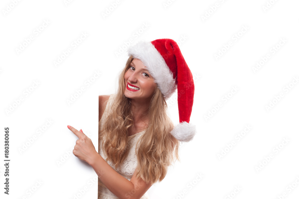 Christmas. Beautiful woman wear santa hat Christmas. Beautiful woman wear santa hat