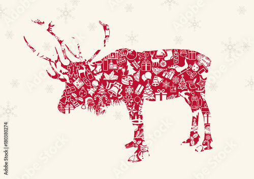 Christmas Reindeer with Ornaments and Snowflakes - Background Illustration, Vector