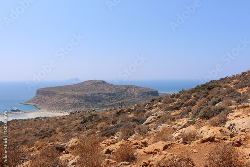A beautiful view of blue Balos lagoon and beach in Crete Island, Greece.