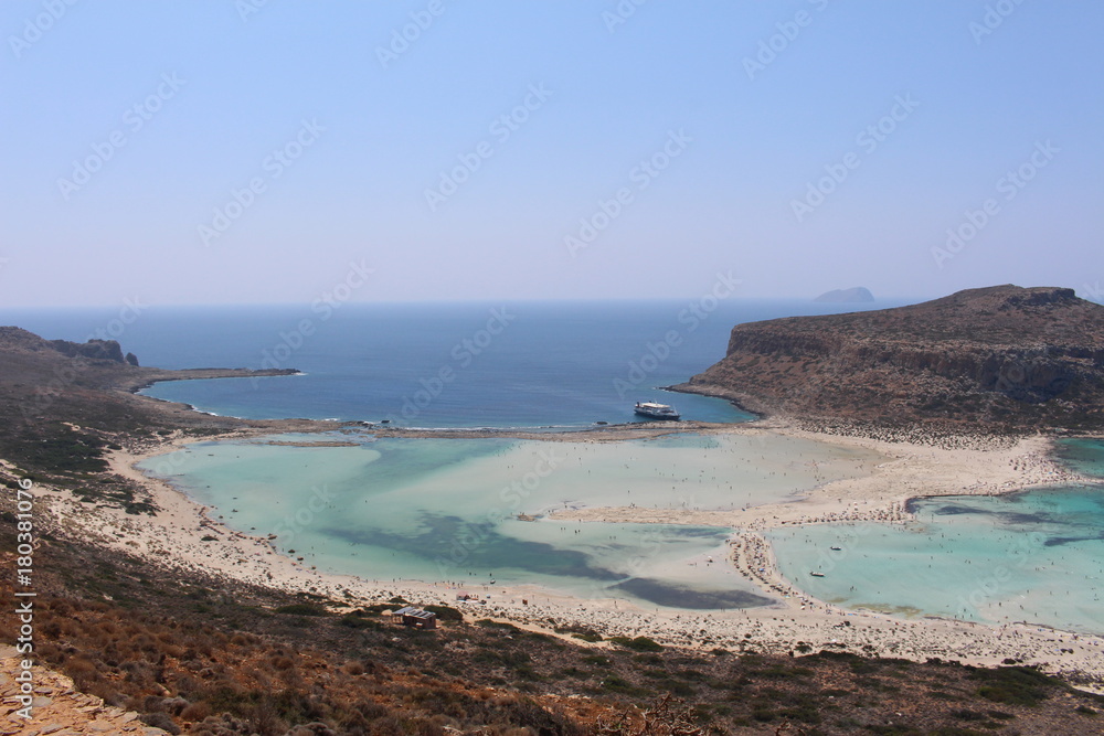 A beautiful view of blue Balos lagoon and beach in Crete Island, Greece.