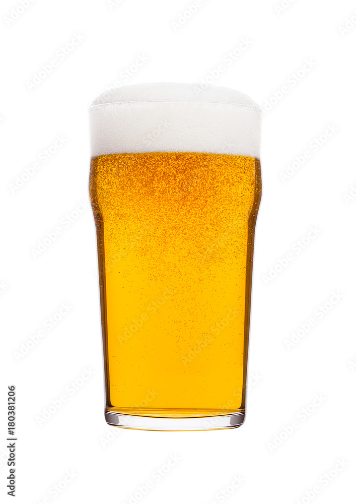 Cold glass of lager beer with foam and bubbles Cold glass of lager beer with foam and bubbles