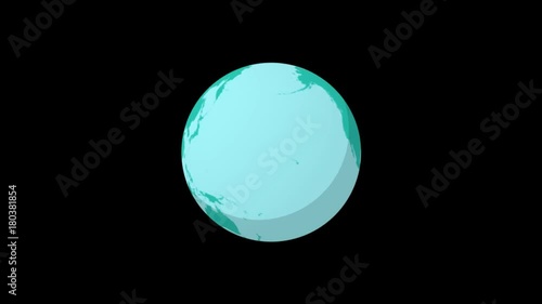 Alpha channel Rendered .Flat spinning Earth .Cartoon globe animation seamless loop