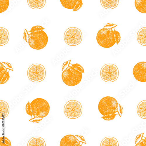 Seamless pattern of hand drawn sketch style mandarin oranges. Vector illustration.
