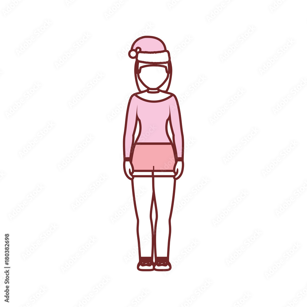 woman stading with christmas hat icon over white background vector illustration woman stading with christmas hat icon over white background vector illustration