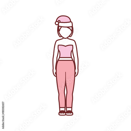 woman stading with christmas hat icon over white background vector illustration