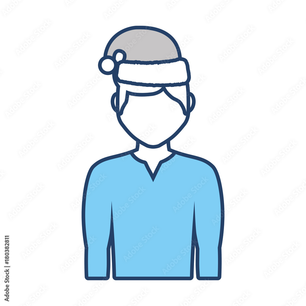 avatar man with christmas hat icon over white background colorful design  vector illustration
