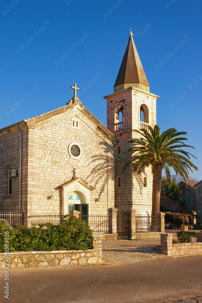 Catholic Church of Saint Roch in Donja Lastva village near Tivat city on a sunny winter day. Montenegro