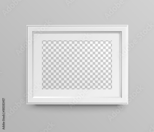 Frame for photos. Horizontal white blank picture frame with passepartout. Vector realistic paper and matte plastic with shadow. Place for your picture