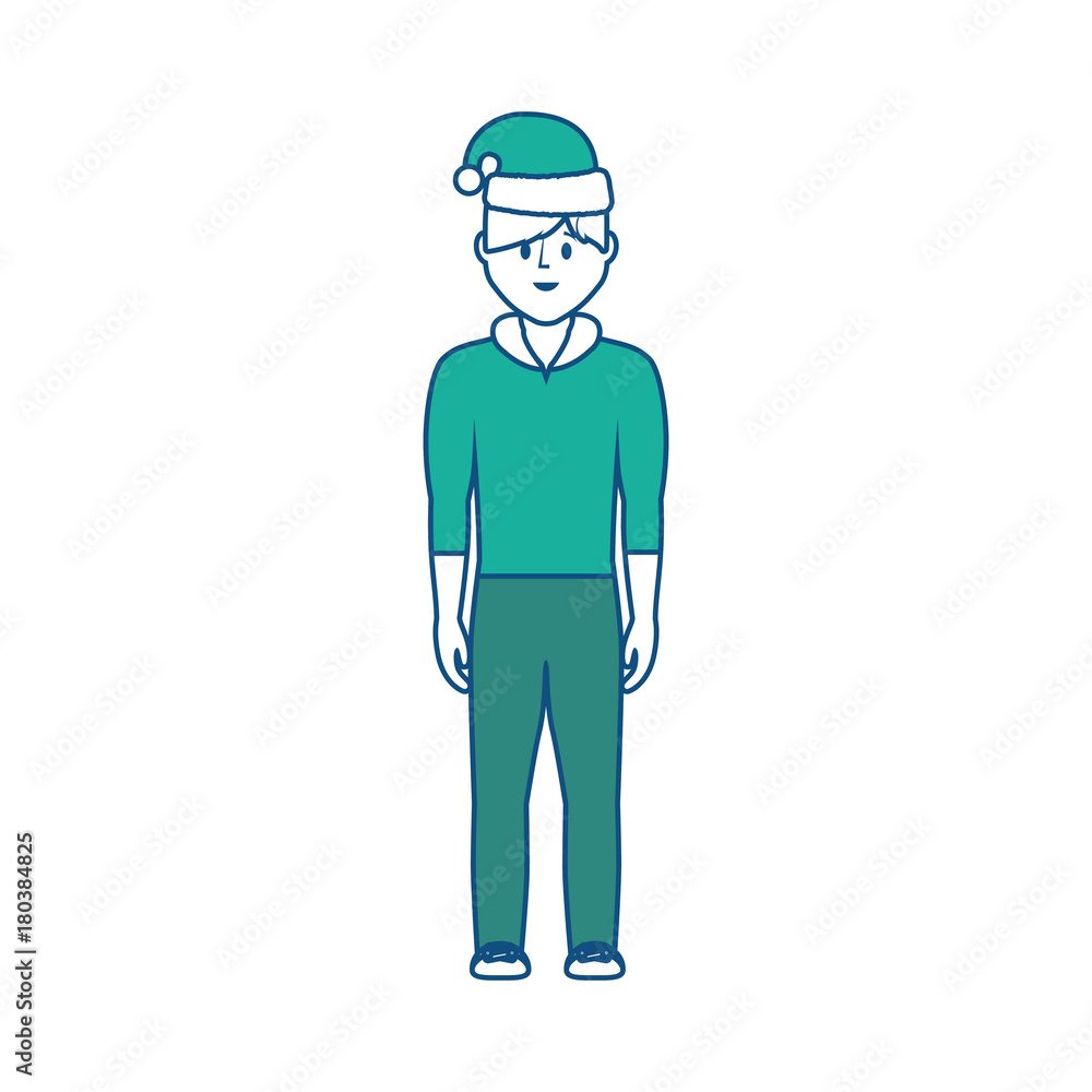 man standing with christmas hat icon over white background vector illustration man standing with christmas hat icon over white background vector illustration