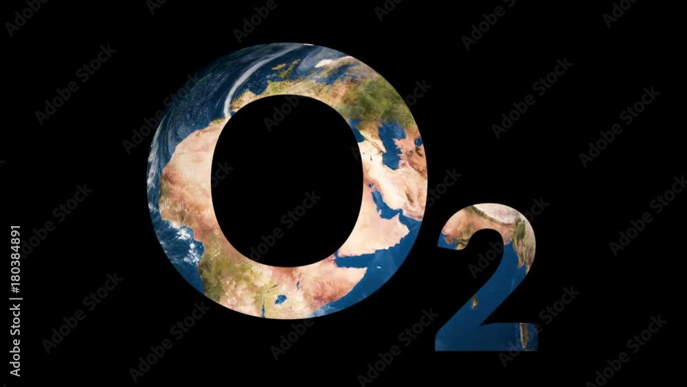 Text O2 oxygen revealing turning Earth globe