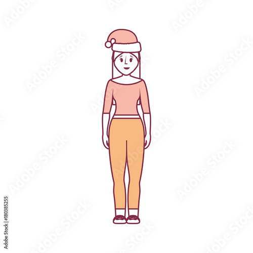 woman stading with christmas hat icon over white background vector illustration