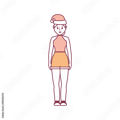 woman stading with christmas hat icon over white background vector illustration
