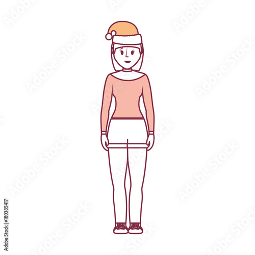 woman stading with christmas hat icon over white background vector illustration