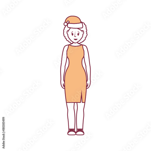 woman stading with christmas hat icon over white background vector illustration