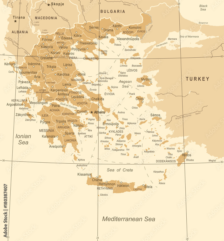 Greece Map - Vintage Vector Illustration