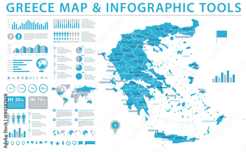 Obraz premium Mapa Grecji - informacje graficzne ilustracji wektorowych