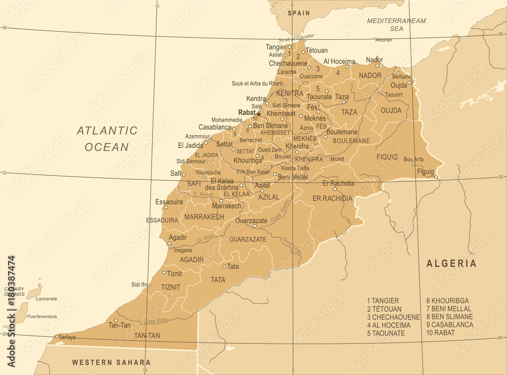 Morocco Map - Vintage Vector Illustration