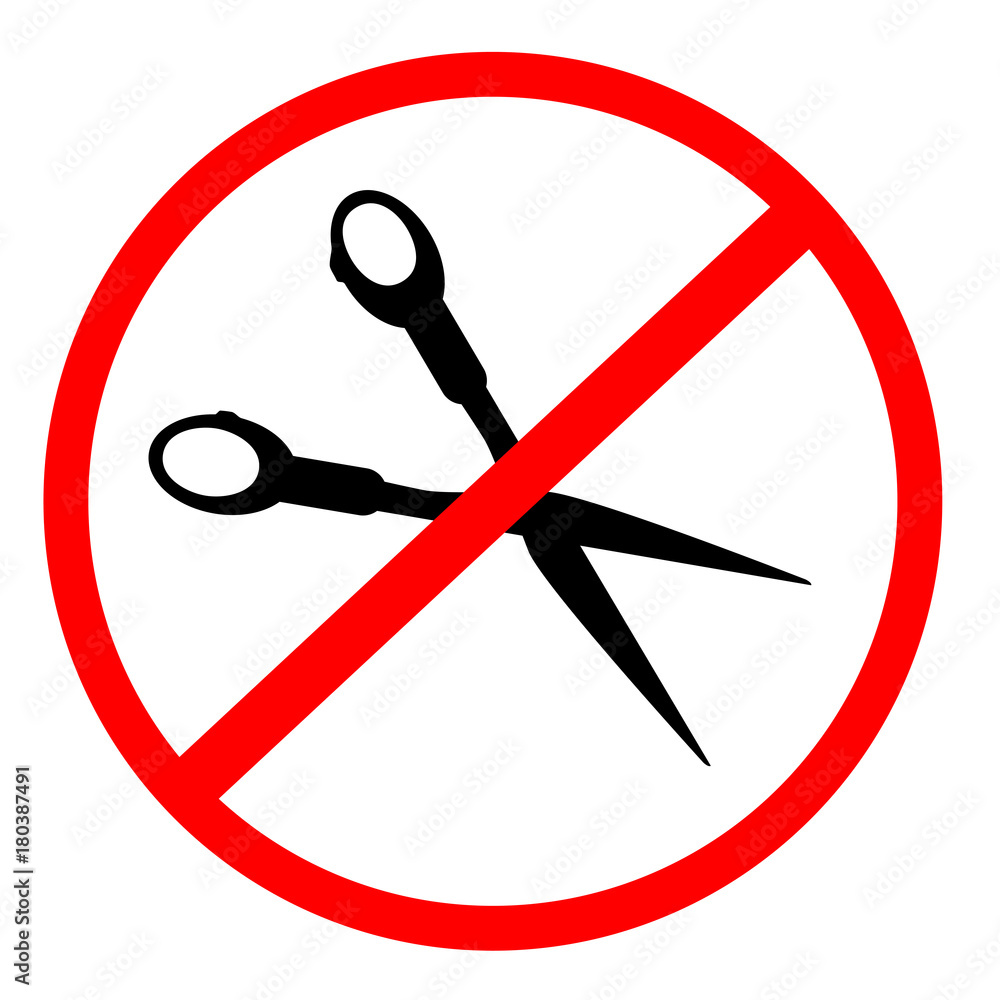 Prohibited Sign Do Not Cut, Using Scissor, Isolated on White Prohibited Sign Do Not Cut, Using Scissor, Isolated on White