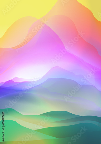 Sunset or Dawn Over Silk Mountains Landscape - Vector Illustration. © inbevel