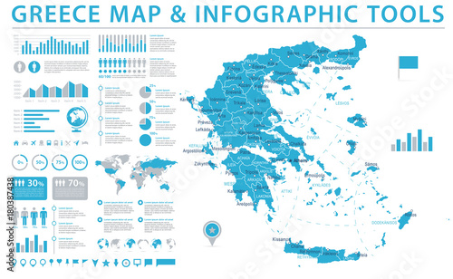 Obraz na plátně Greece Map - Info Graphic Vector Illustration