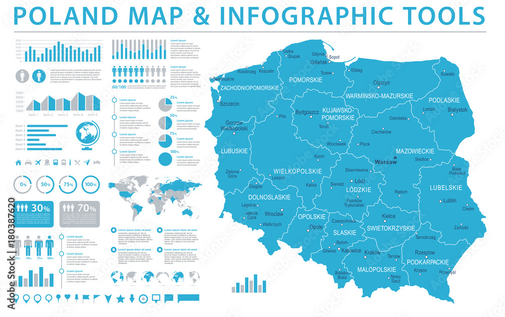 Naklejka premium Polska mapa - Info Graficzna ilustracja wektorowa