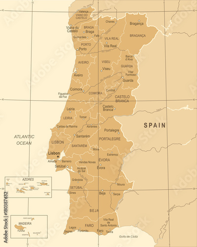 Obraz na plátně Portugal Map - Vintage Vector Illustration