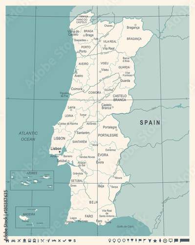 Fotografia, Obraz Portugal Map - Vintage Vector Illustration