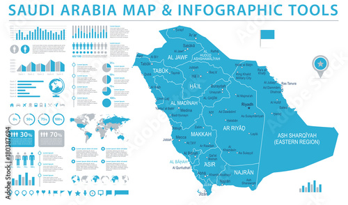 Saudi Arabia Map - Info Graphic Vector Illustration