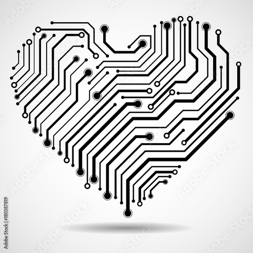 Abstract circuit board in shape heart, technology background