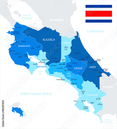 Costa Rica - map and flag - Detailed Vector Illustration