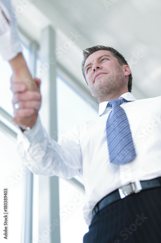 businessman shaking hands to seal a deal with his partner