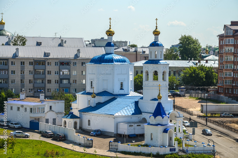 KAZAN, RUSSIA - JUNE 10, 2016: Kazan city scape, Tatarstan Republic, Russia. Shot taken from the rooftop of Kazan city.