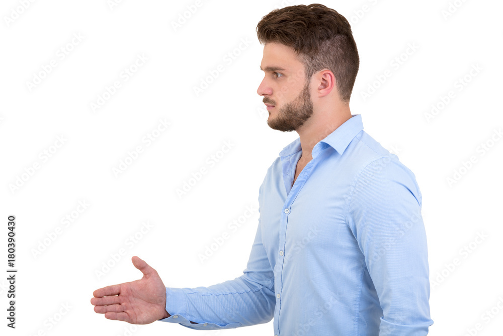 business and office concept - handsome buisnessman with open hand ready for handshake business and office concept - handsome buisnessman with open hand ready for handshake