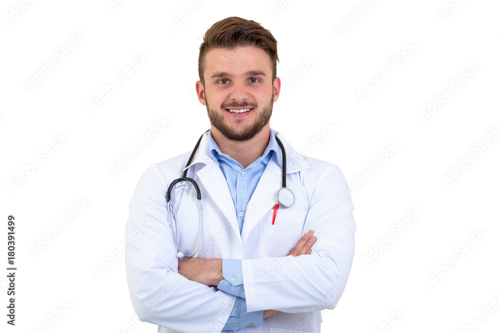 Young confident Doctor with a stethoscope in the hands. Young confident Doctor with a stethoscope in the hands.