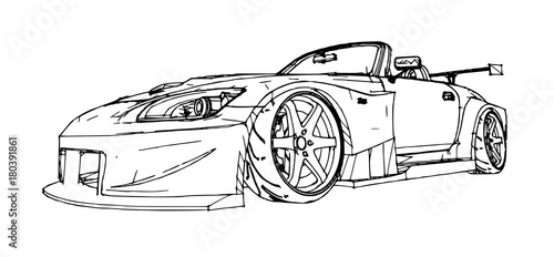Sports car. Stock Illustration in the style of hand-drawn linear graphics.