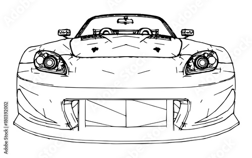 Sports car. Stock Illustration in the style of hand-drawn linear graphics.