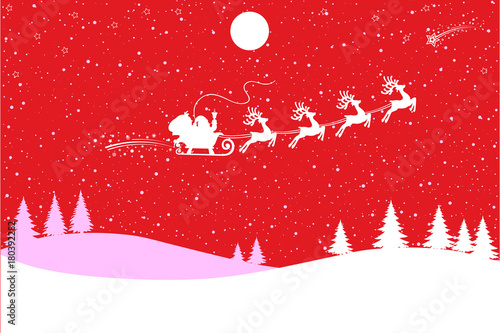 Santa Claus flyin on Christmas sleigh on red background – stock vector
