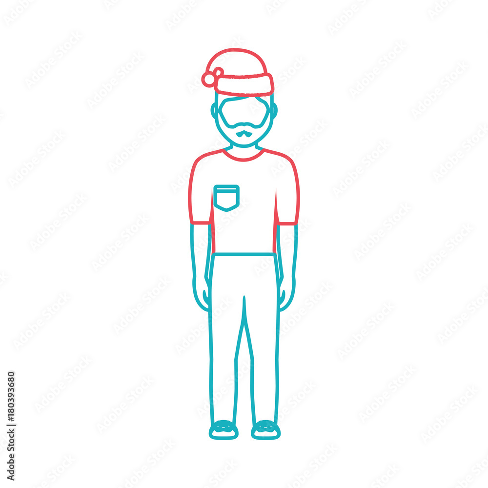 man standing with christmas hat icon over white background vector illustration man standing with christmas hat icon over white background vector illustration