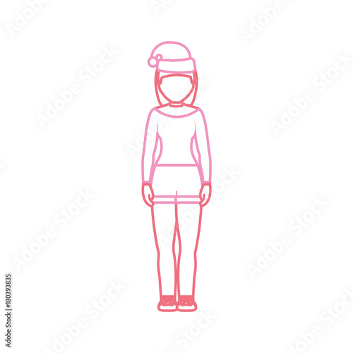 woman stading with christmas hat icon over white background vector illustration
