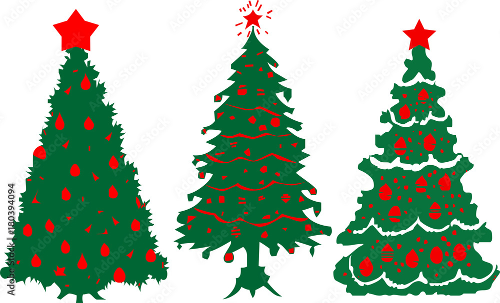 Decorated Christmas trees. Merry Christmas and a happy new year. Flat style vector illustration.