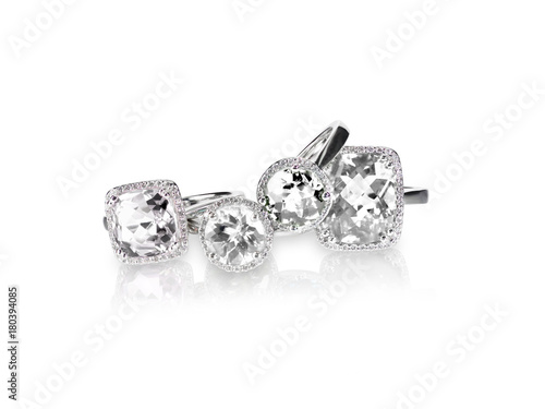 Set of rings gemstone fine jewelry. Group stack or cluster of multiple gemstone diamond rings.