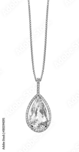 Diamond necklace pendant drop pear shape gemstone halo necklace on a chain