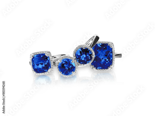 Set of rings gemstone fine jewelry. Group stack or cluster of multiple gemstone diamond rings.