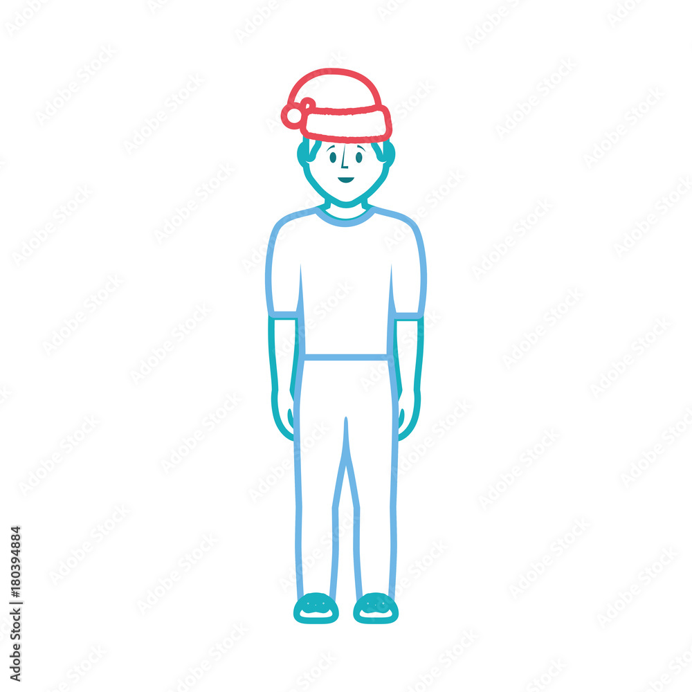 man standing with christmas hat icon over white background vector illustration man standing with christmas hat icon over white background vector illustration